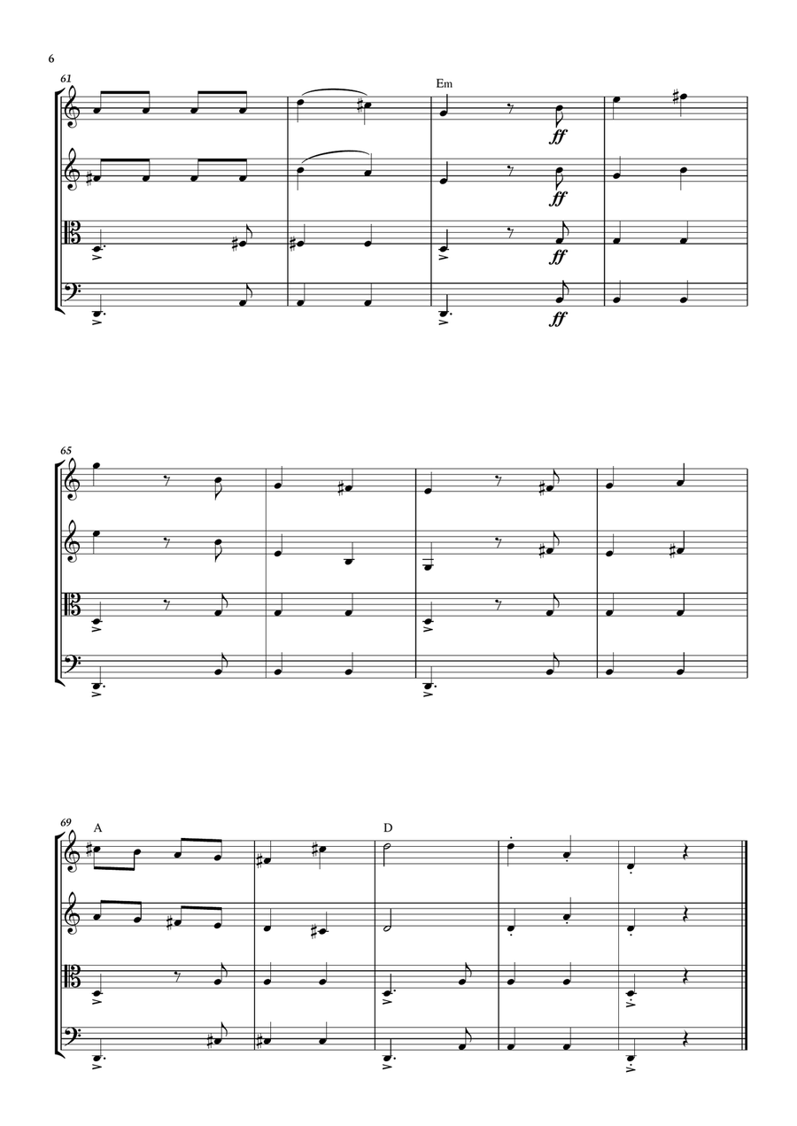 Habanera -Carmen - Georges Bizet, for String Quartet in a easy version with chords - Score and parts String Quartet scores gallery preview page 6