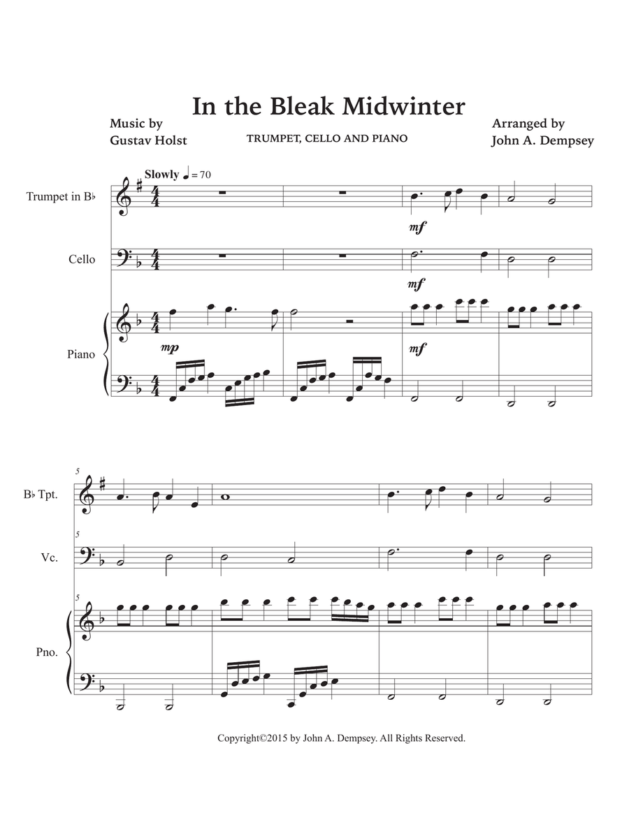 In the Bleak Midwinter (Trio for Trumpet, Cello and Piano) Trumpet Trio scores gallery preview page 5
