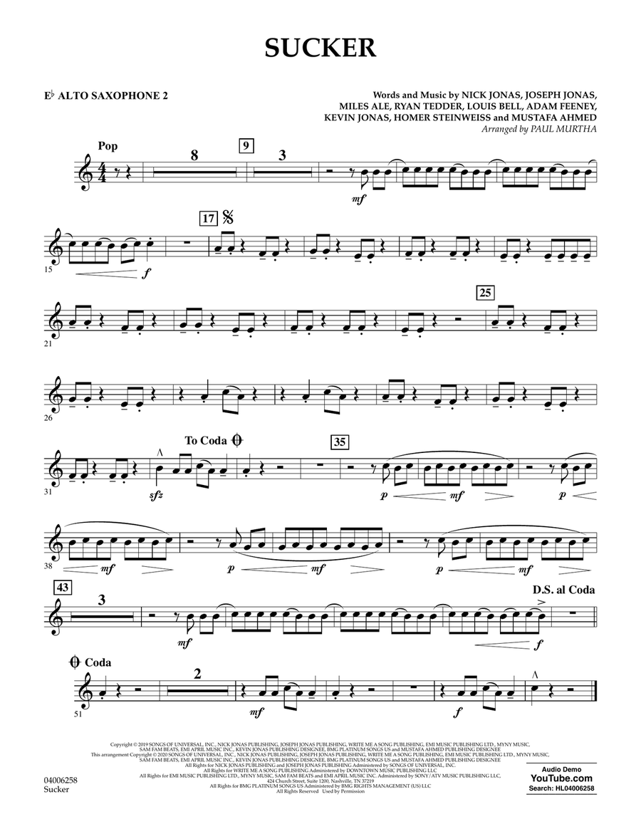 Sucker (arr. Paul Murtha) - Eb Alto Saxophone 2