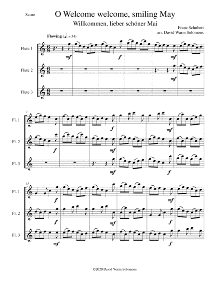 O Welcome, welcome smiling May (Willkommen, lieber schöner Mai) for 3 flutes Flute Solo scores gallery preview page 1