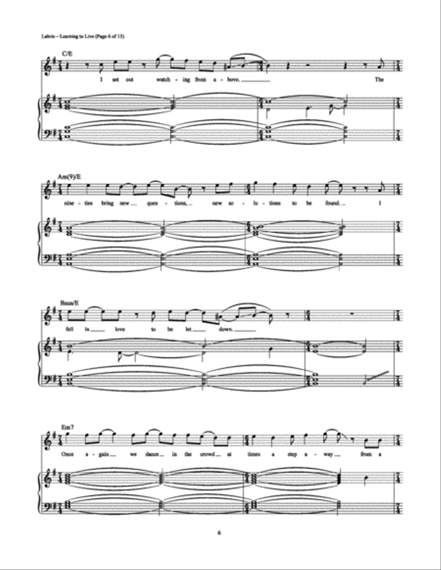 Learning to Live Piano, Vocal, Guitar scores gallery preview page 6