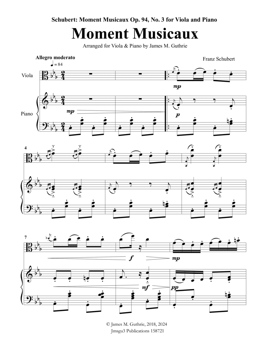 Schubert: Moment Musicaux for Viola & Piano