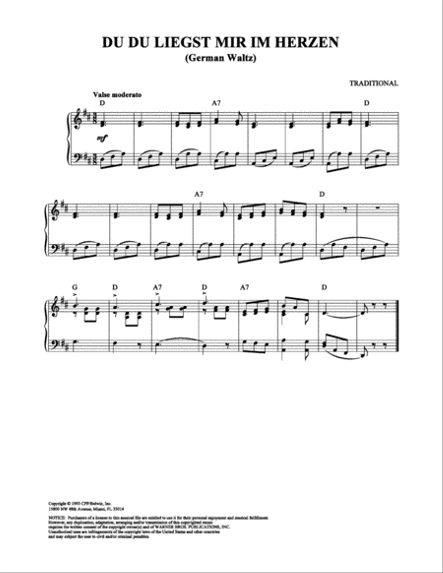 Du Du Liegst Mir Im Herzen Piano Solo scores gallery preview page 1