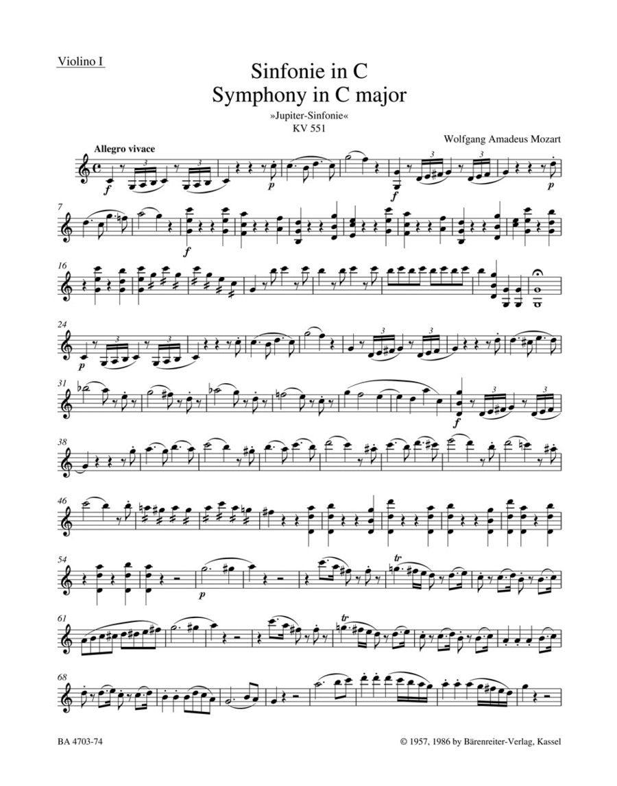 Symphony, No. 41 C major, KV 551 'Jupiter Symphony' Violin scores gallery preview page 1