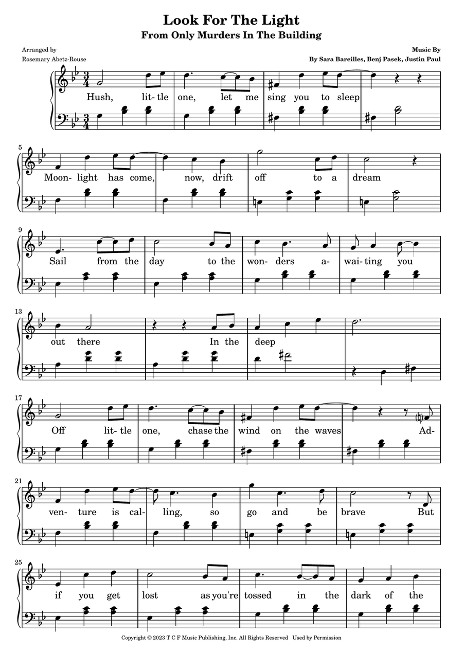 Look For The Light Easy Piano scores gallery preview page 1