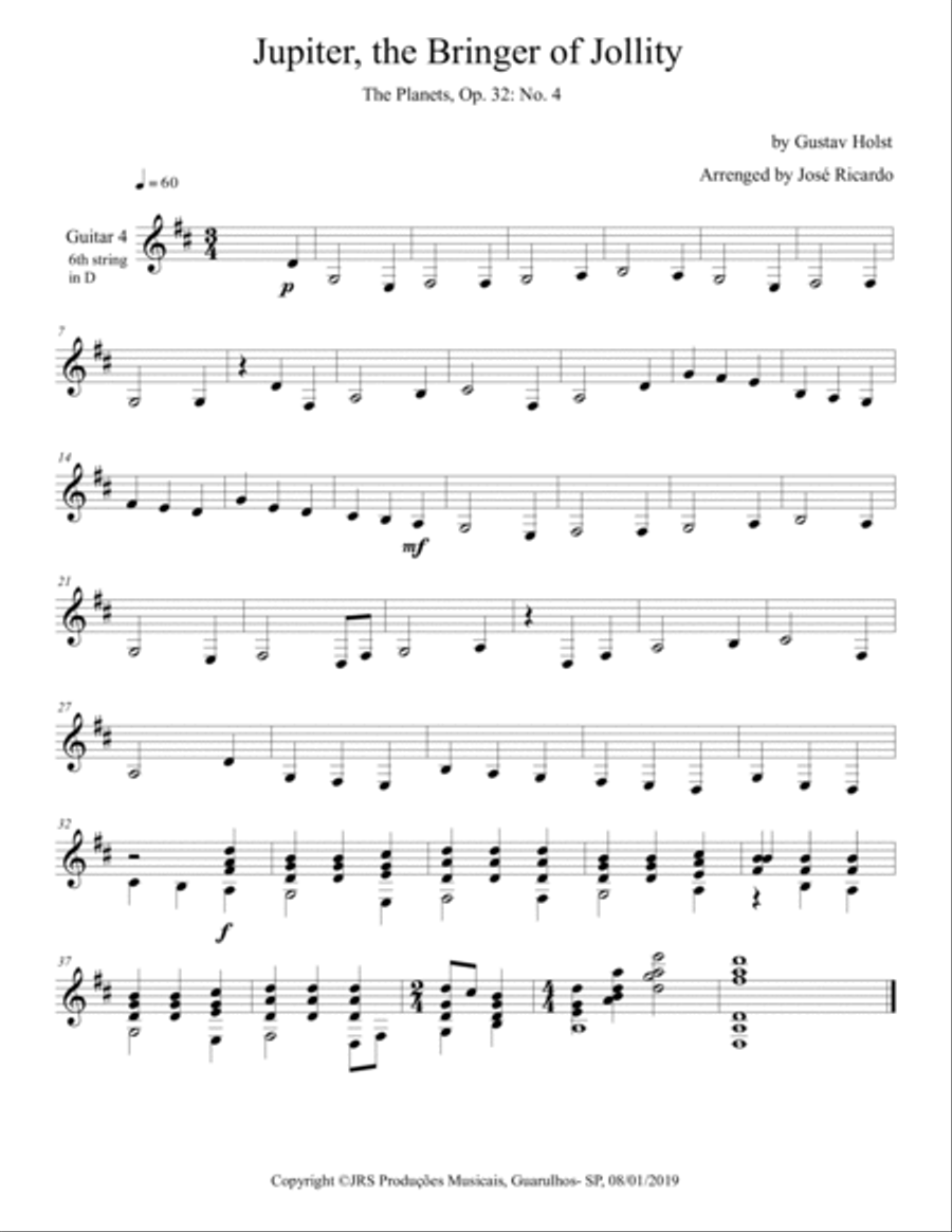 Jupiter, The Bringer of Jolity Guitar Ensemble scores gallery preview page 4