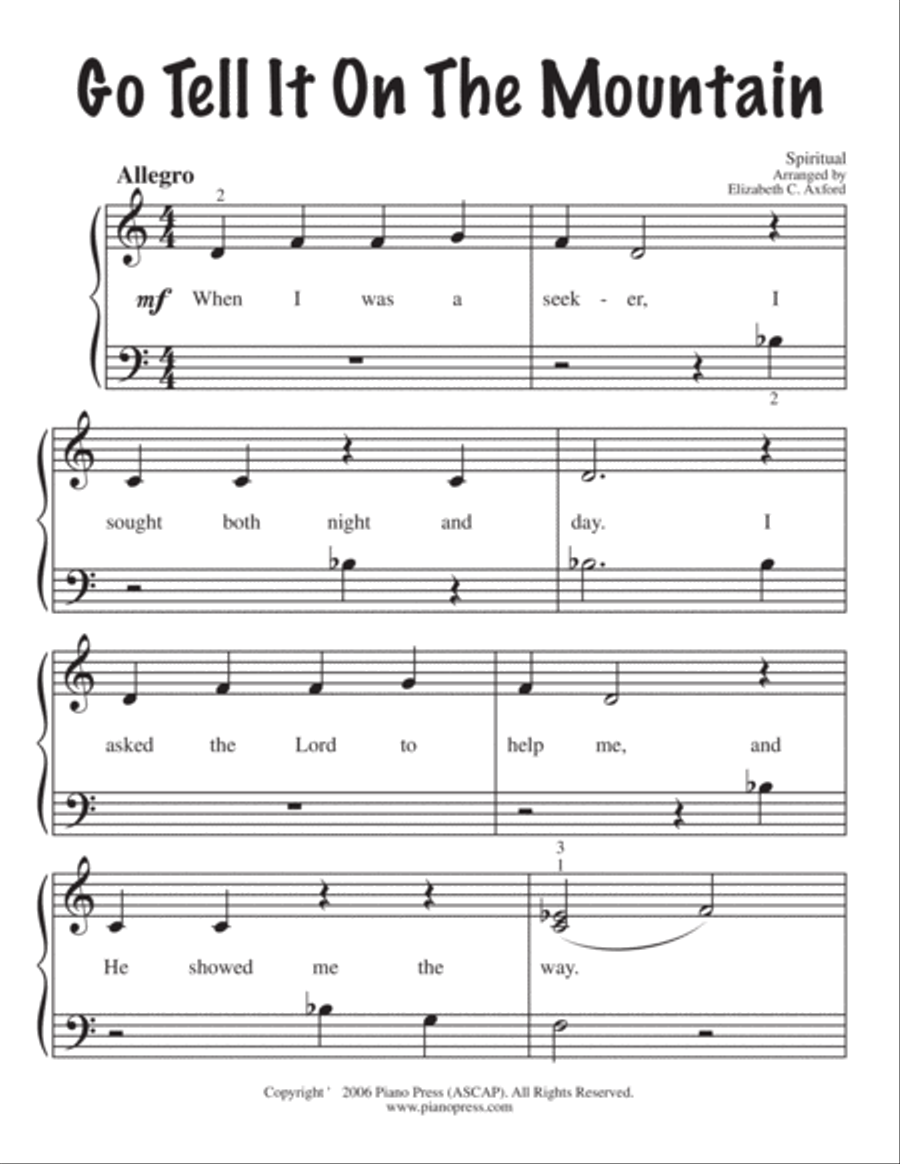 Go Tell It on the Mountain Easy Piano scores gallery preview page 2
