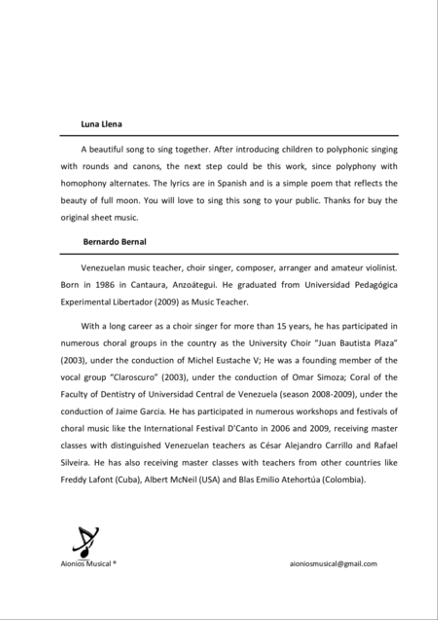 Luna Llena - Children's choir a cappella SSA scores gallery preview page 2