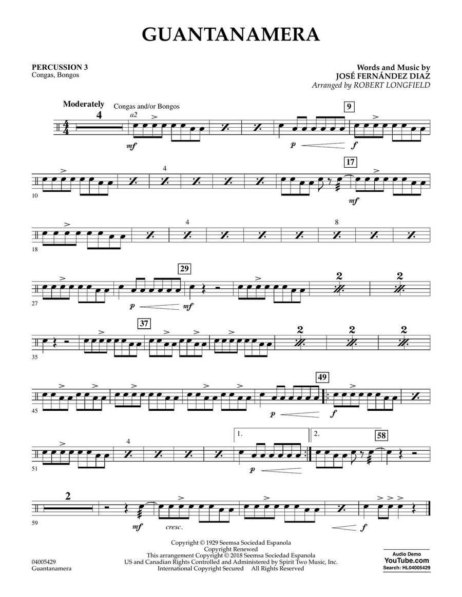 Guantanamera - Percussion 3 Concert Band scores gallery preview page 1