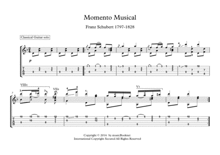 Momento Musical by Franz Schubert for classical guitar solo