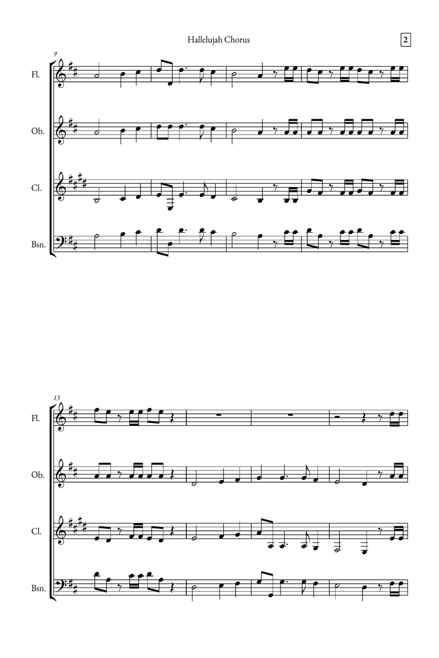 Hallelujah Chorus Woodwind Quartet scores gallery preview page 2