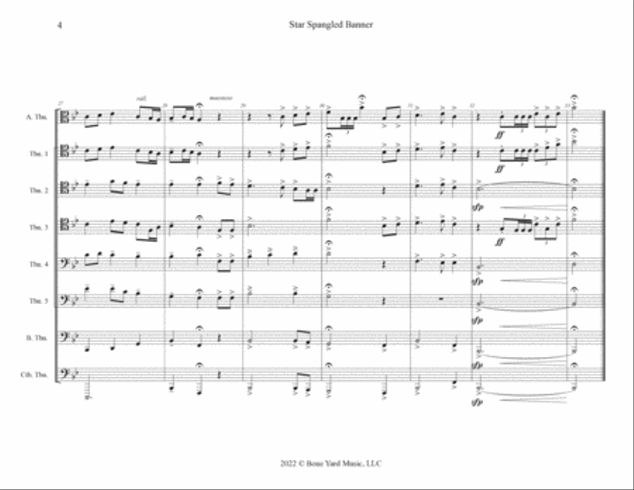 Star Spangled Banner for Trombone Choir Large Ensemble scores gallery preview page 4