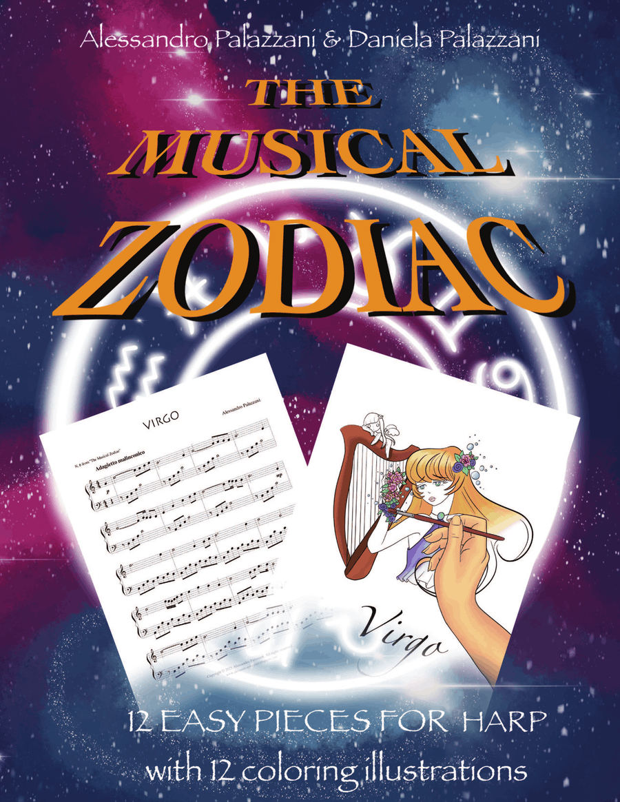 The Musical Zodiac: 12 easy pieces for every harp with 12 coloring illustrations Harp scores gallery preview page 1