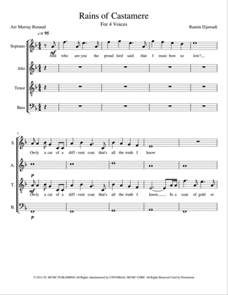 The Rains Of Castamere The Rains Of Castamere 4-Part scores gallery preview page 1