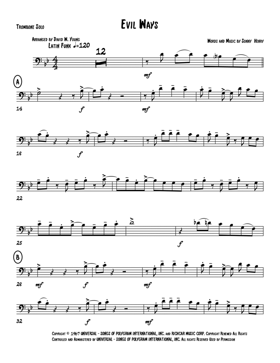Evil Ways Evil Ways Trombone Solo scores gallery preview page 1