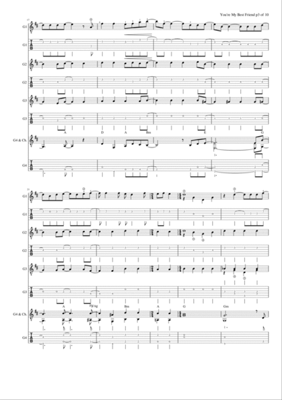 You're My Best Friend Guitar Ensemble scores gallery preview page 4