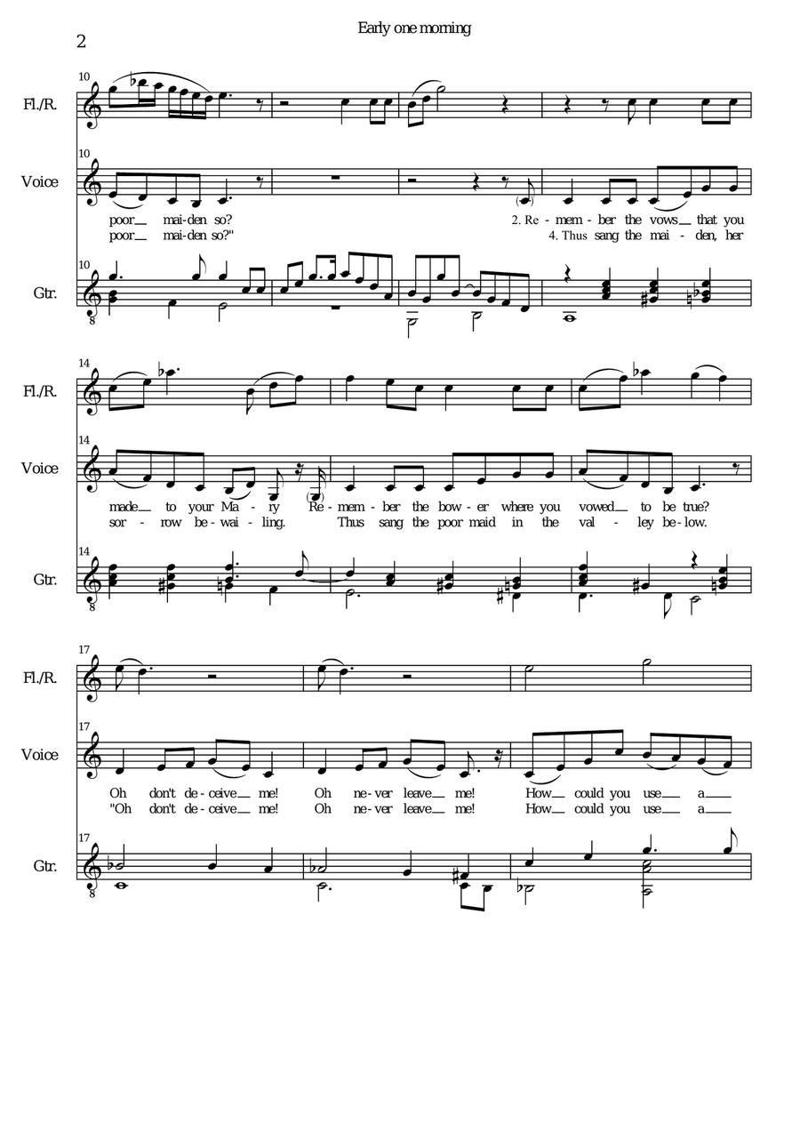 Early one Morning for flute (or recorder) alto voice and classical guitar Flute scores gallery preview page 2