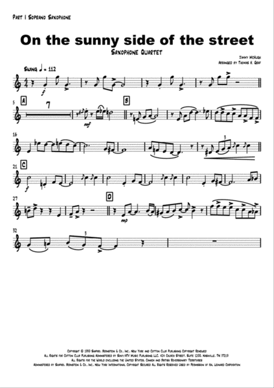 On The Sunny Side Of The Street Saxophone Quartet scores gallery preview page 5