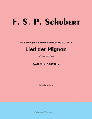 Book cover for Lied der Mignon, by Schubert, in b flat minor