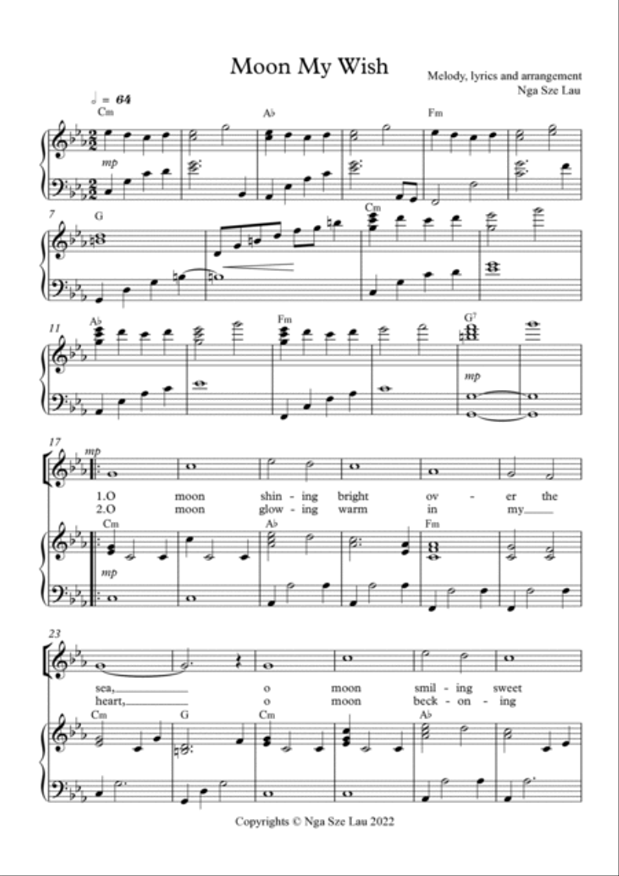 Moon My Wish - 2 Part Children's Choir 2-Part scores gallery preview page 2