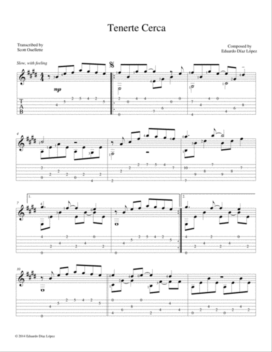 Tenerte Cerca Tenerte Cerca Guitar Solo scores gallery preview page 2