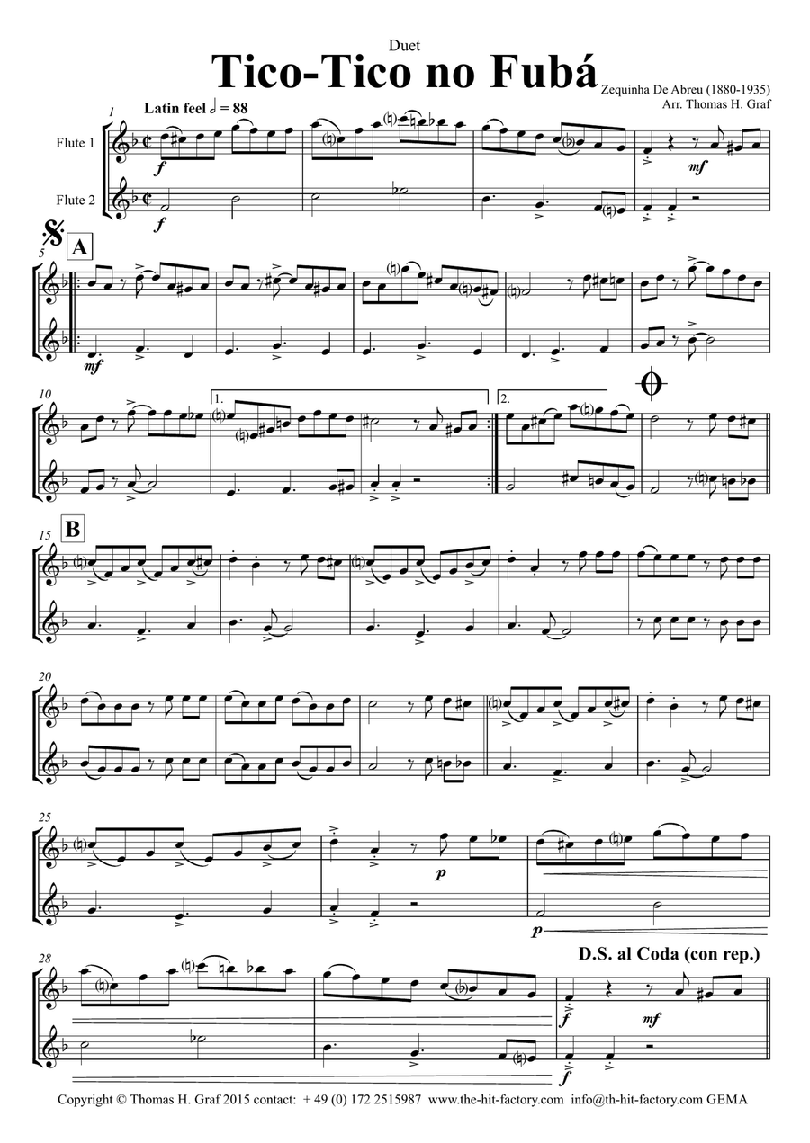 Tico-Tico no Fubá - Choro - Duet Flute Flute Duet scores gallery preview page 1