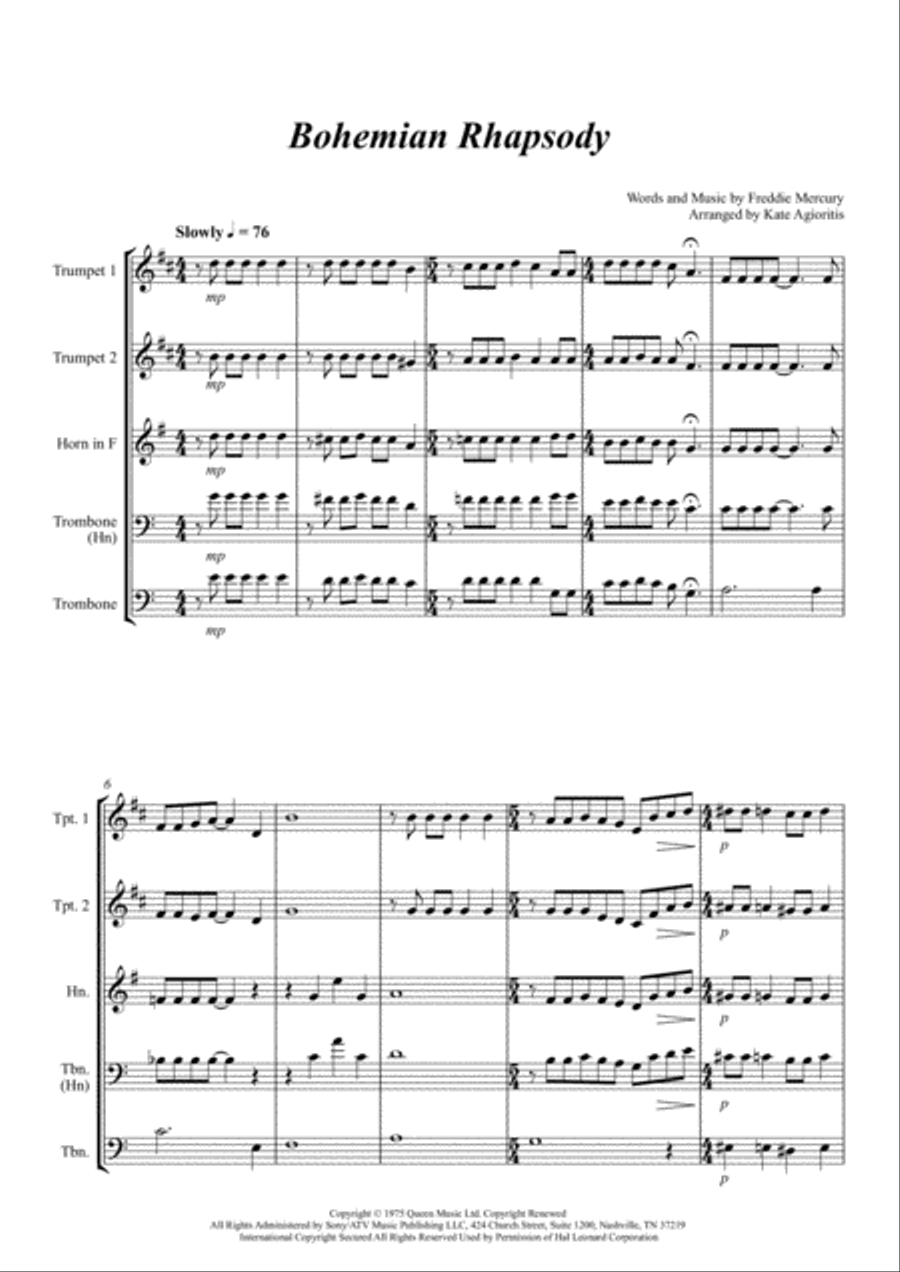 Bohemian Rhapsody Bohemian Rhapsody Brass Quartet scores gallery preview page 2