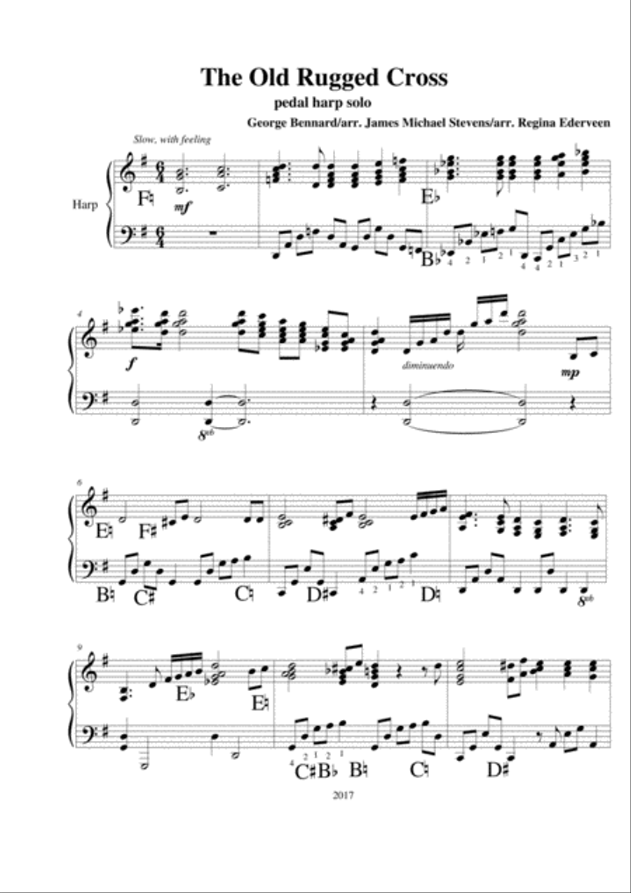 The Old Rugged Cross - pedal harp solo Pedal Harp scores gallery preview page 1