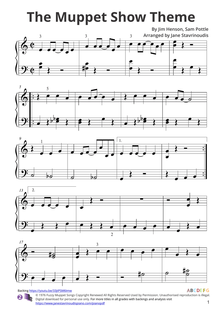 The Muppet Show Theme Easy Piano scores gallery preview page 1