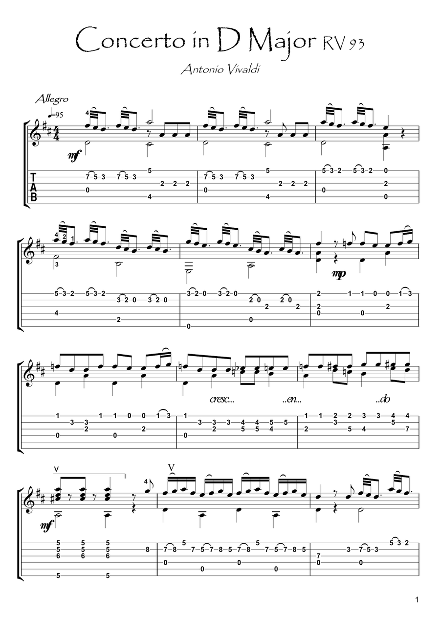 Concerto in D Major RV 93 Guitar solo Acoustic Guitar scores gallery preview page 1