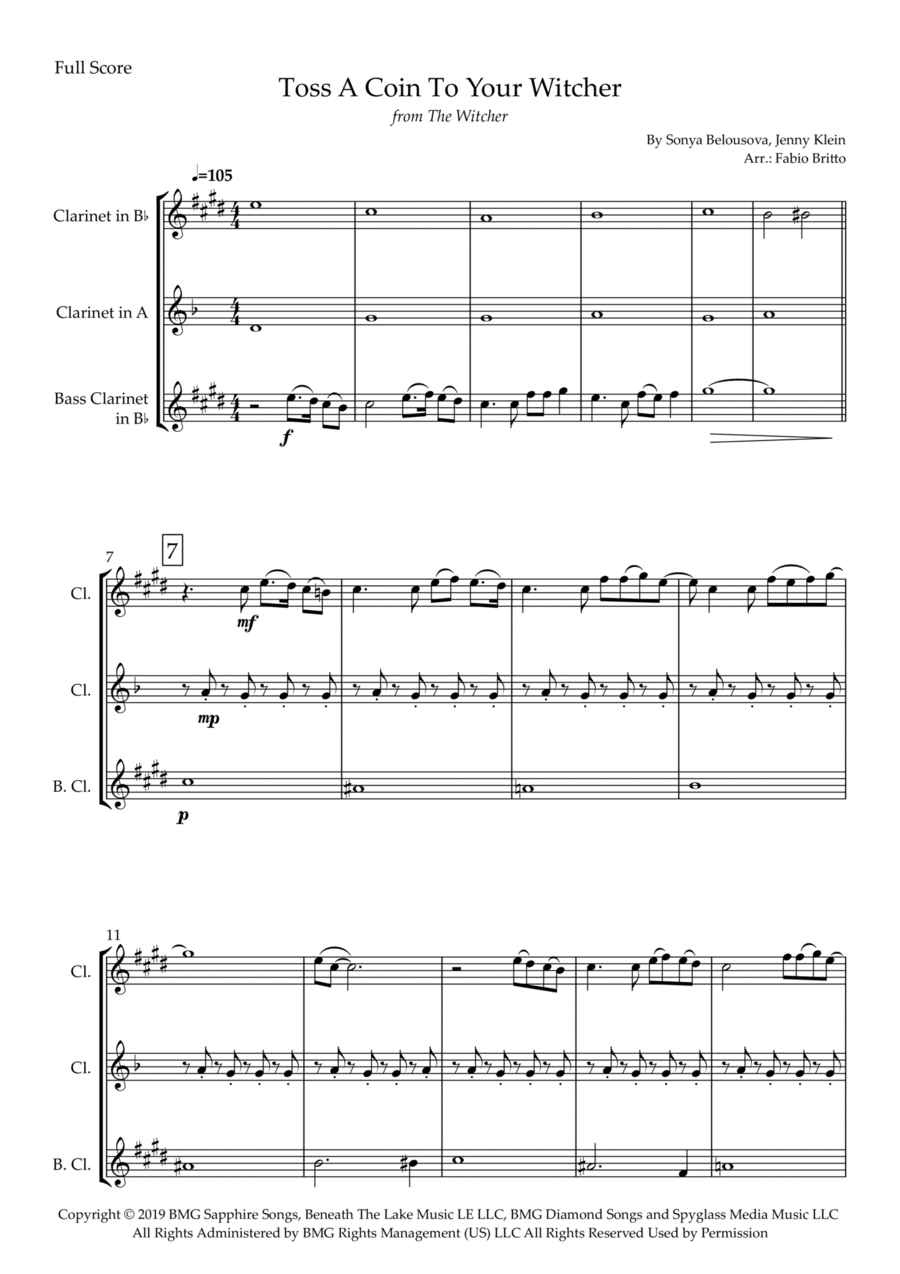Toss A Coin To Your Witcher Clarinet Trio scores gallery preview page 1