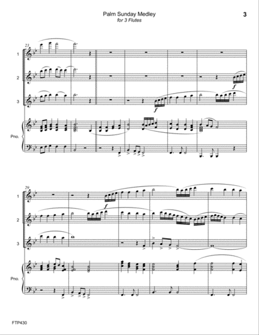 PALM SUNDAY MEDLEY - FLUTE TRIO with Piano Accompaniment Small Ensemble scores gallery preview page 3