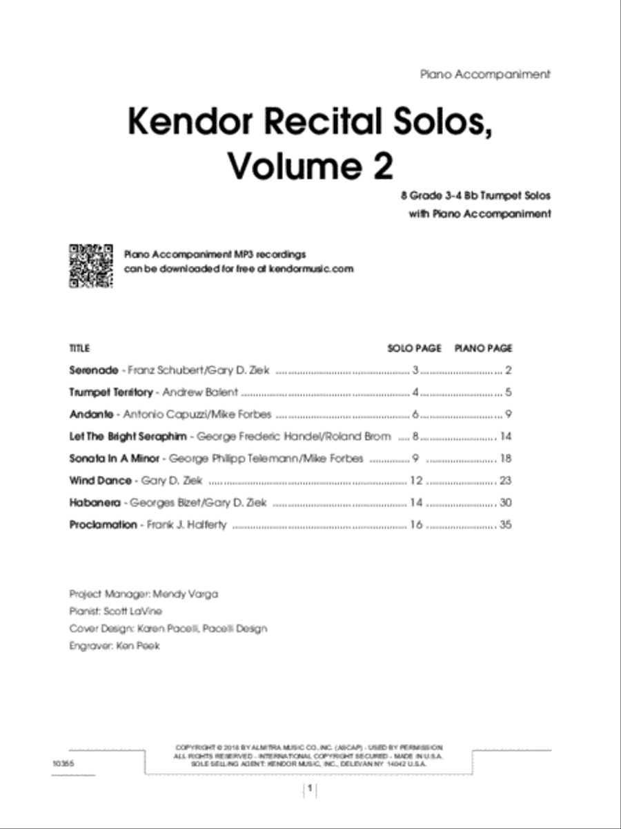 Kendor Recital Solos, Volume 2 - Bb Trumpet With Piano Accompaniment & MP3's image number null