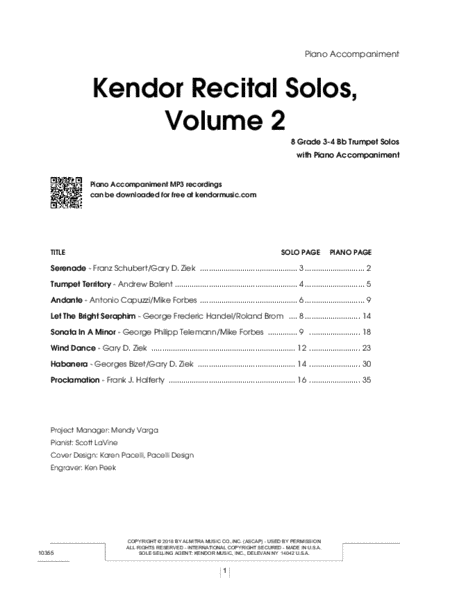 Kendor Recital Solos, Volume 2 - Bb Trumpet With Piano Accompaniment & MP3's image number null