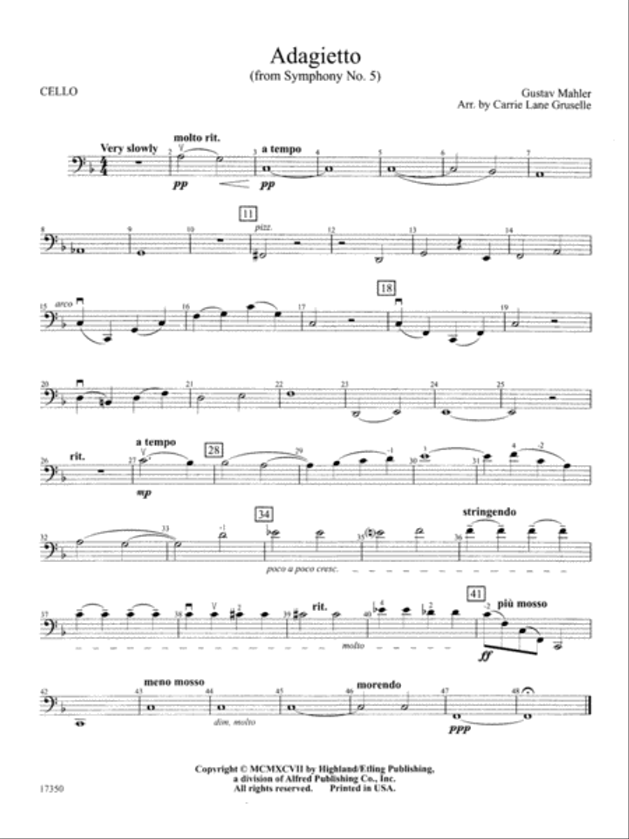 Adagietto from Symphony No. 5 Cello by Gustav Mahler String