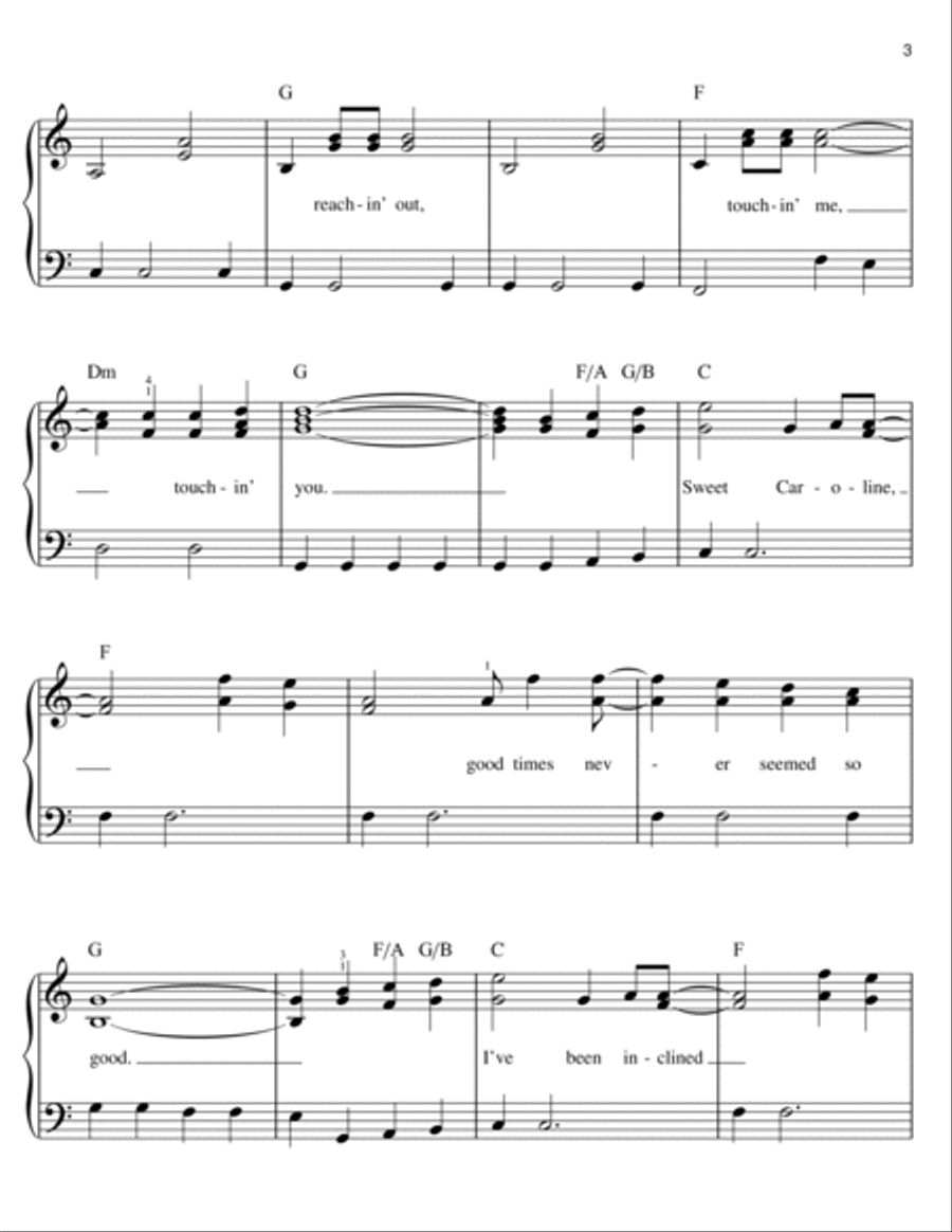 Sweet Caroline Easy Piano scores gallery preview page 3
