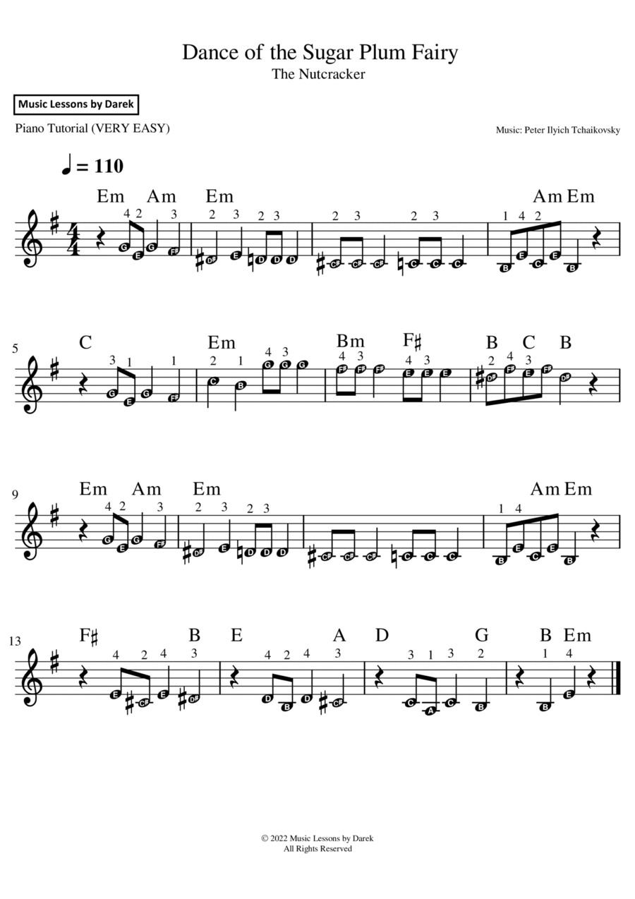 Dance of the Sugar Plum Fairy (VERY EASY PIANO) The Nutcracker [Peter Ilyich Tchaikovsky] Easy Piano scores gallery preview page 1