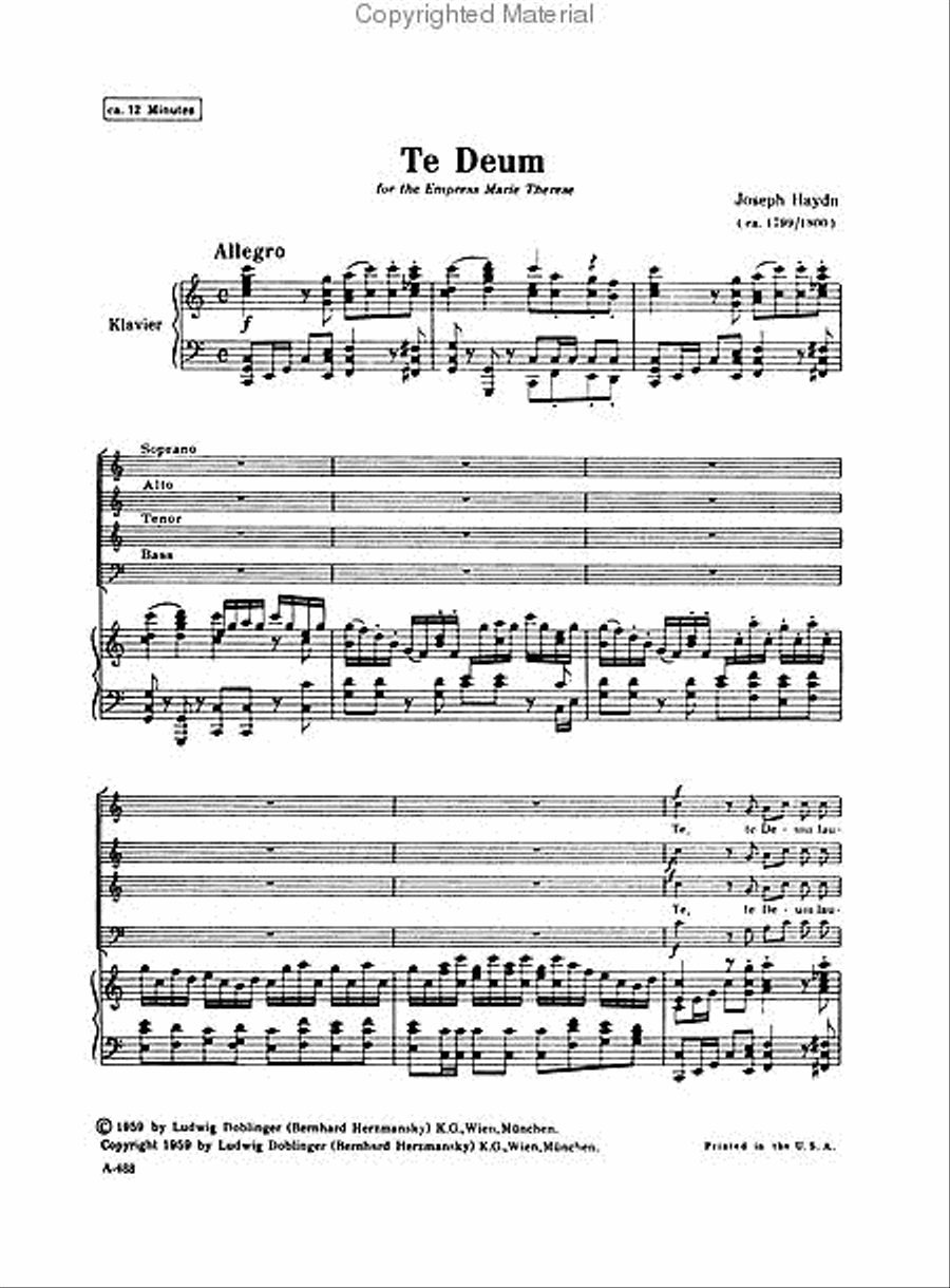 Te Deum for the Empress Maria Therese 4-Part scores gallery preview page 2