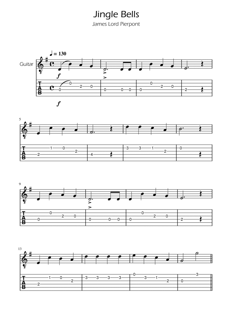 Jingle Bells - Guitar TAB Guitar Tablature scores gallery preview page 1