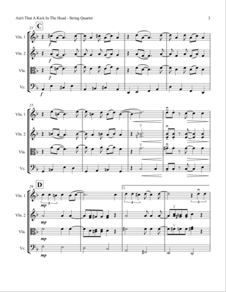 Ain't That A Kick In The Head String Quartet scores gallery preview page 5