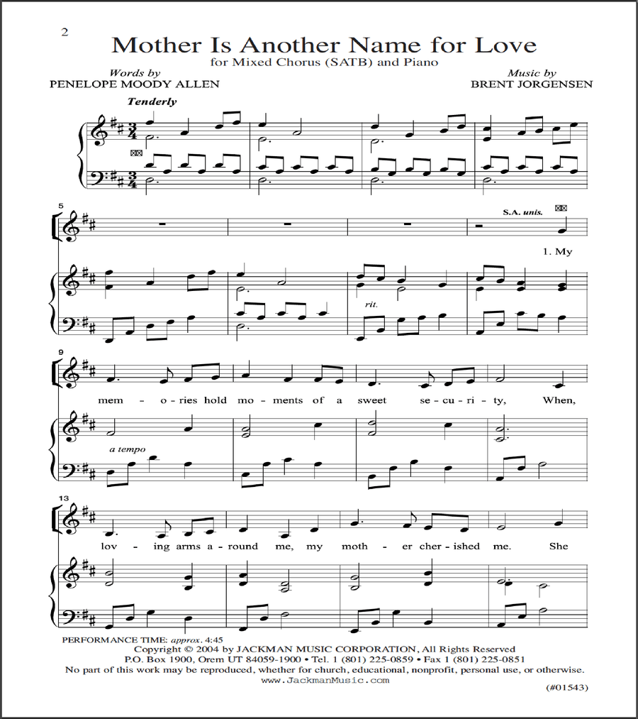 Mother Is Another Name for Love - SATB 4-Part scores gallery preview page 2