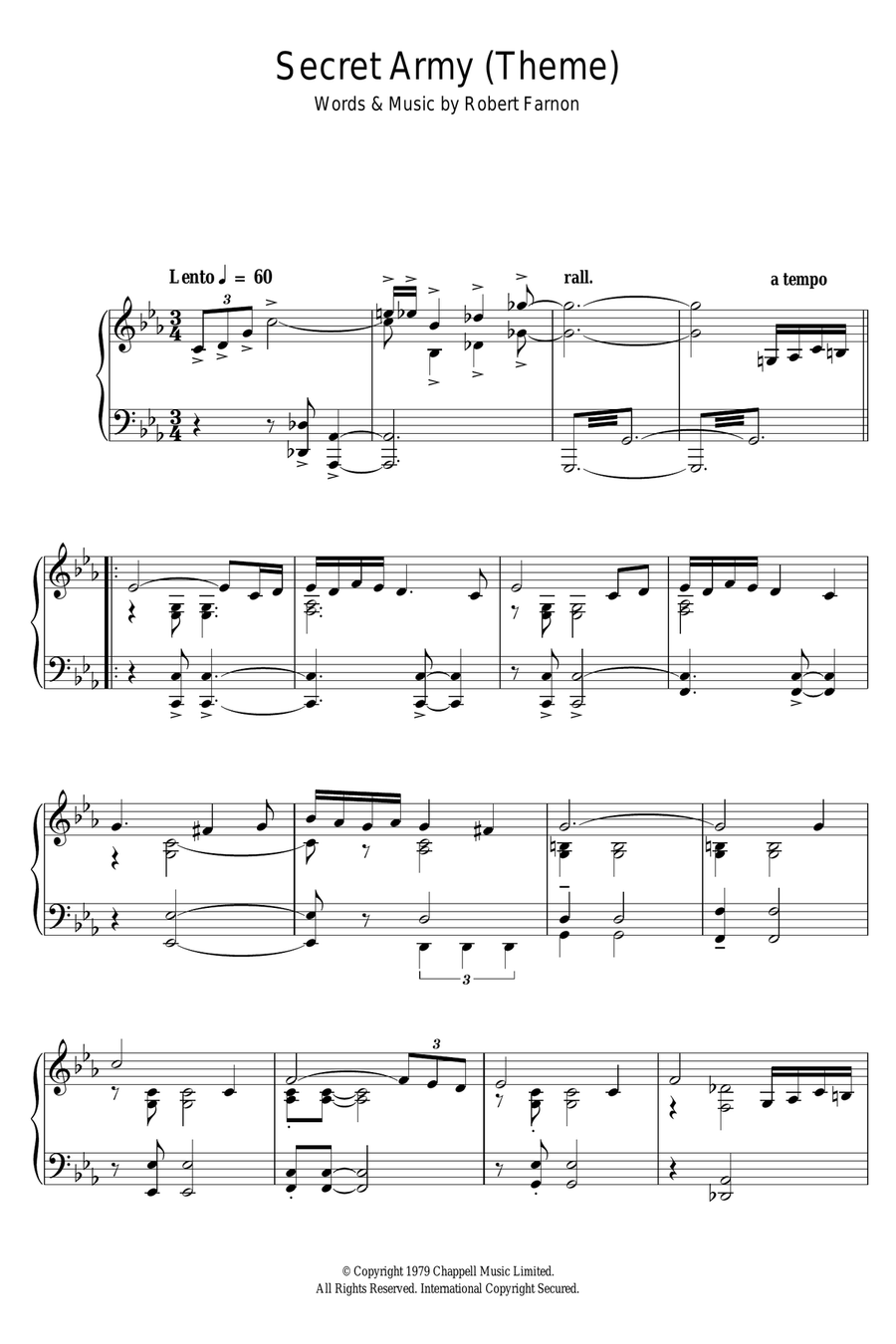 Secret Army (Theme) Piano Solo scores gallery preview page 1