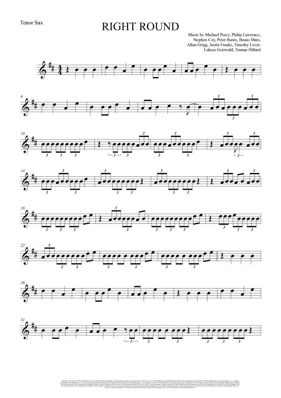 Right Round Tenor Saxophone scores gallery preview page 1