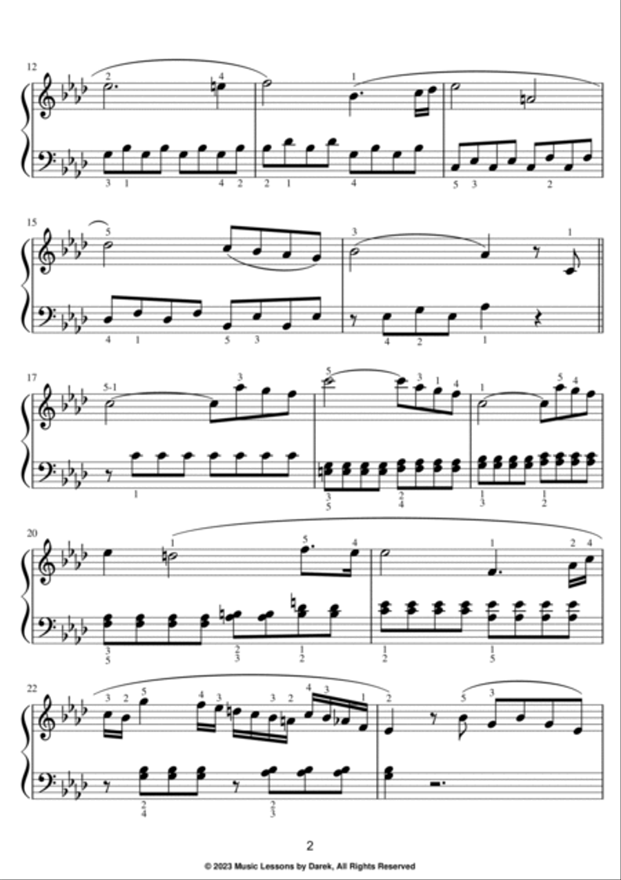 Piano Sonata No. 8 in C Minor (EASY PIANO) Op. 13, II. Adagio cantabile (Pathétique) Easy Piano scores gallery preview page 2