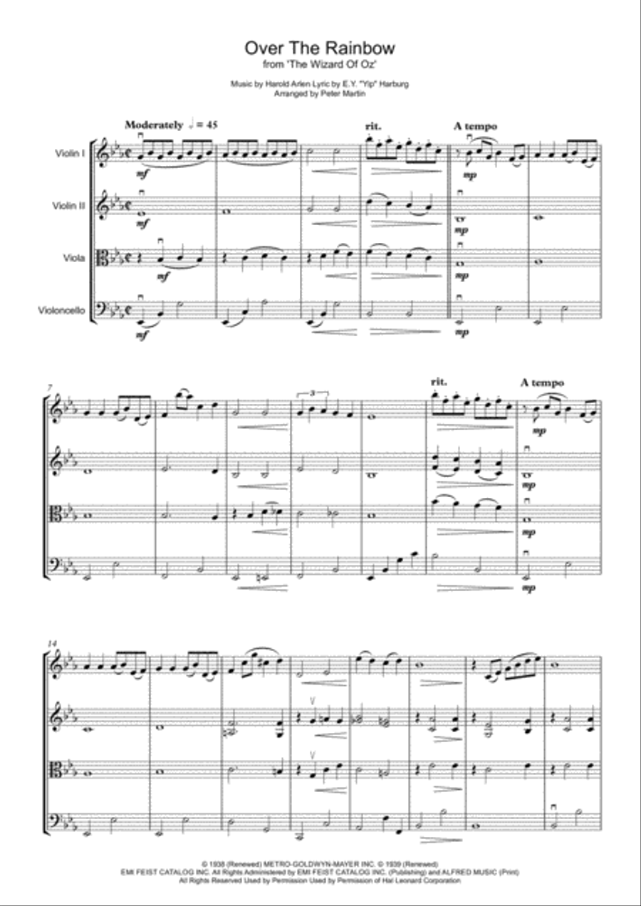Over The Rainbow (from The Wizard Of Oz) String Quartet scores gallery preview page 5