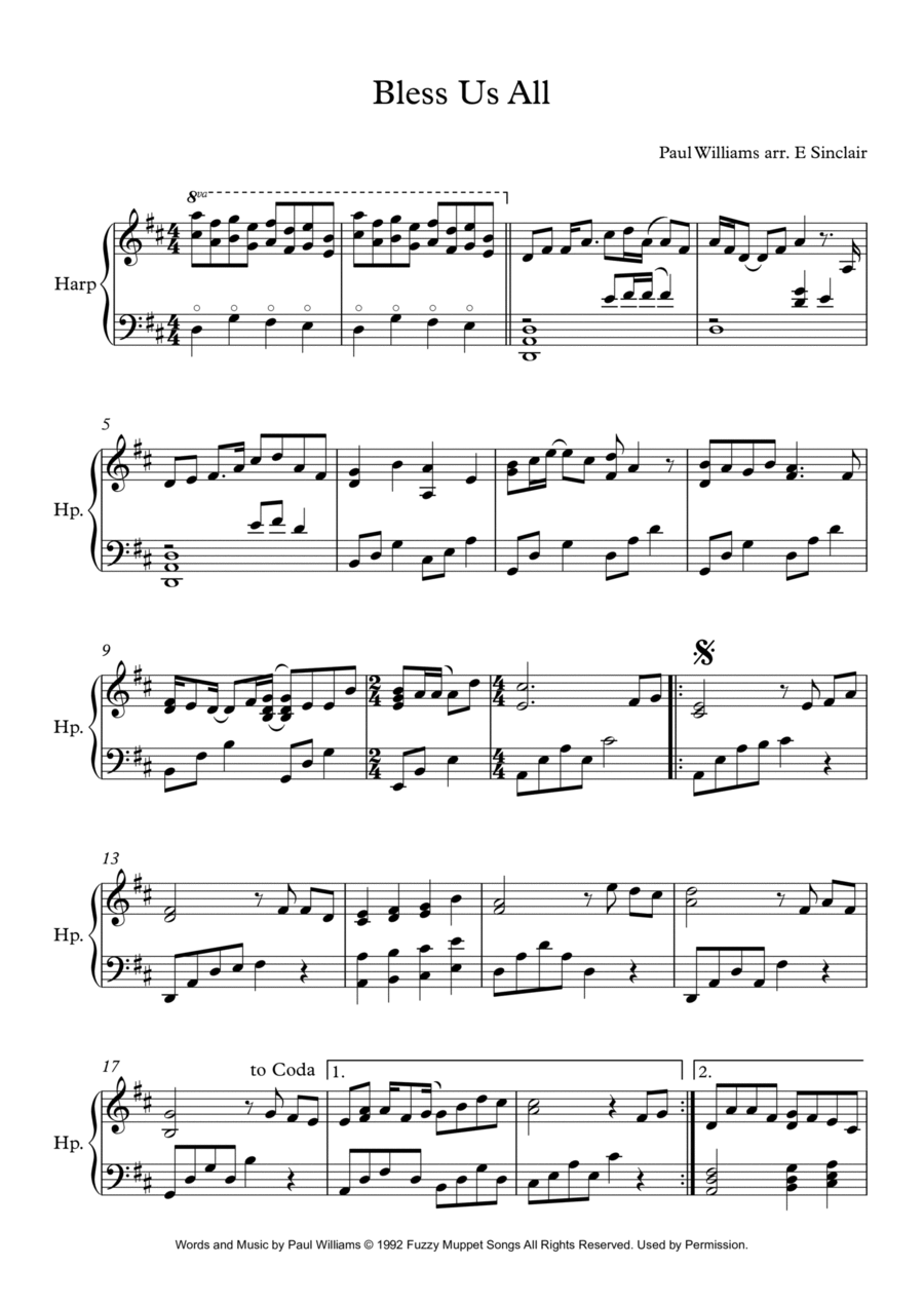 Bless Us All Bless Us All Harp scores gallery preview page 1