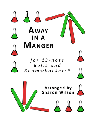 Book cover for "Away in a Manger" for 13-note Bells and Boomwhackers® (with Black and White Notes)