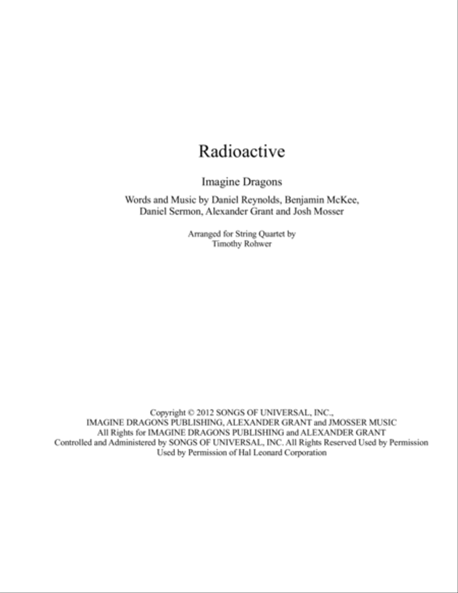 Radioactive by Imagine Dragons String Quartet - Digital Sheet Music