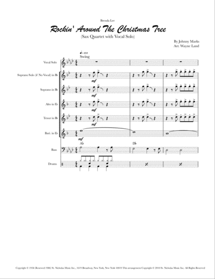 Rockin' Around The Christmas Tree Saxophone Quartet scores gallery preview page 1