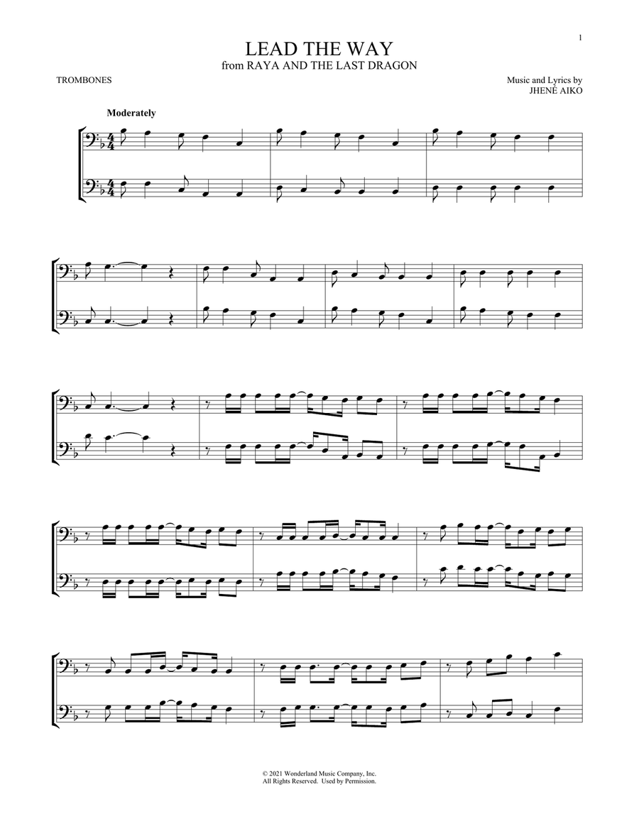 Lead The Way (from Disney's Raya And The Last Dragon) Trombone Duet scores gallery preview page 1